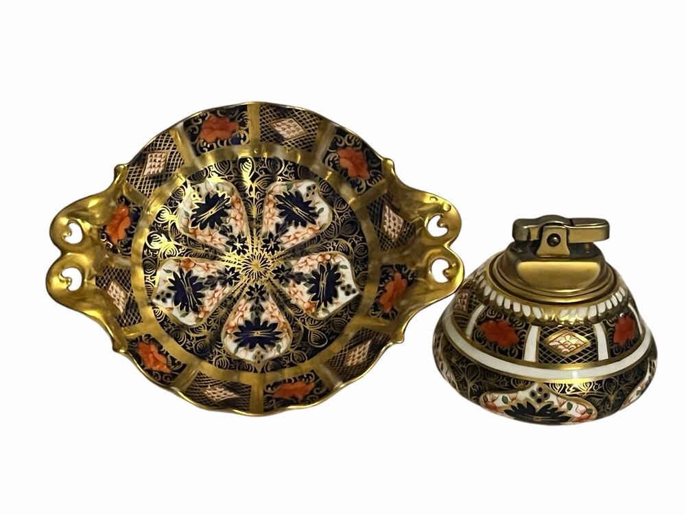 54 Royal Crown Derby Old Imari Bone China Ronson Essex Table Lighter Ashtray Set